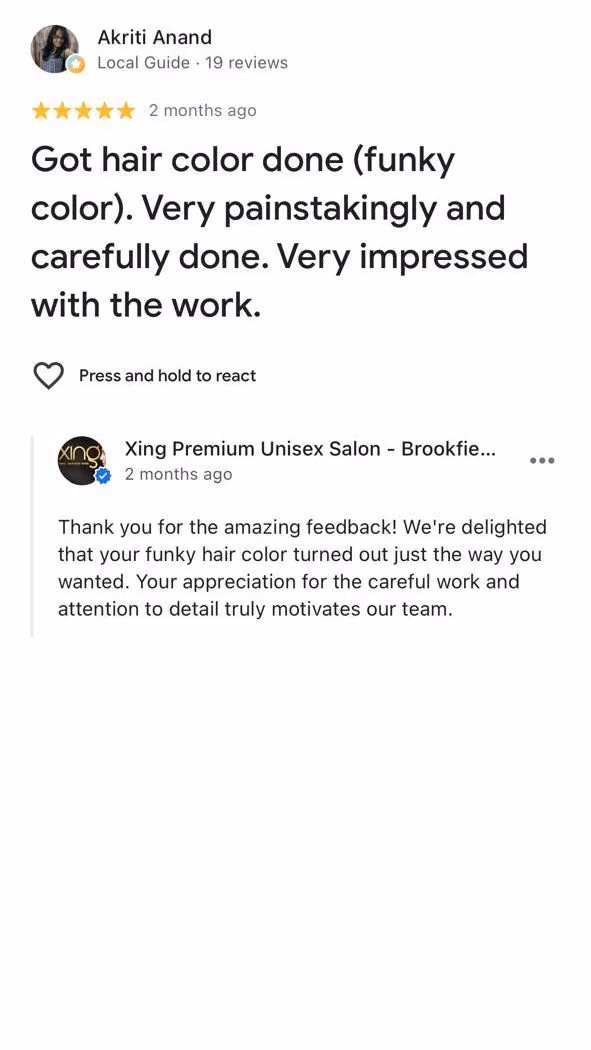 Google review — Akriti Anand, funky color