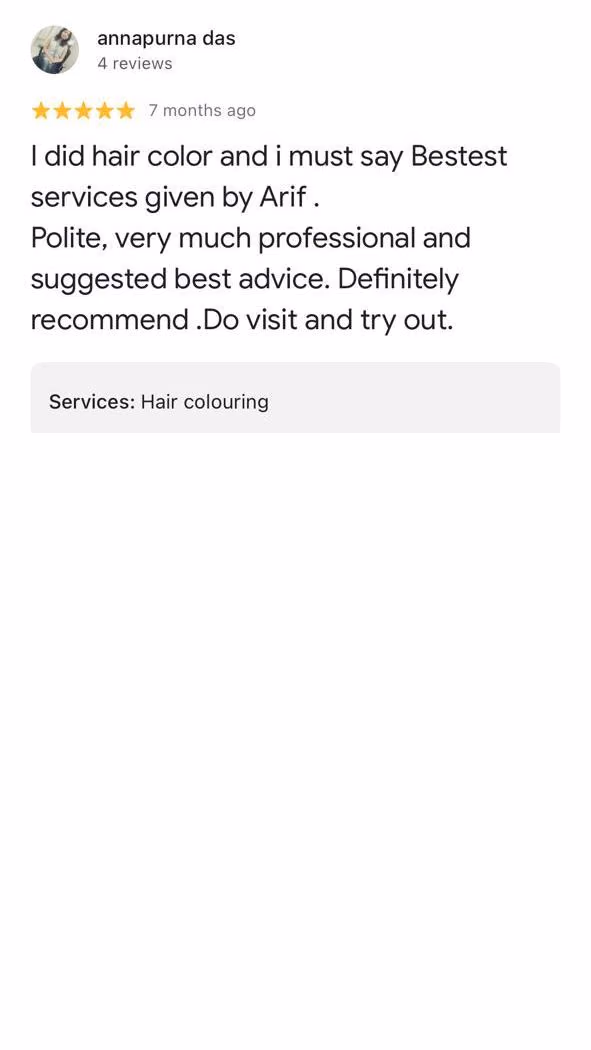 Google review — annapurna das, hair colouring